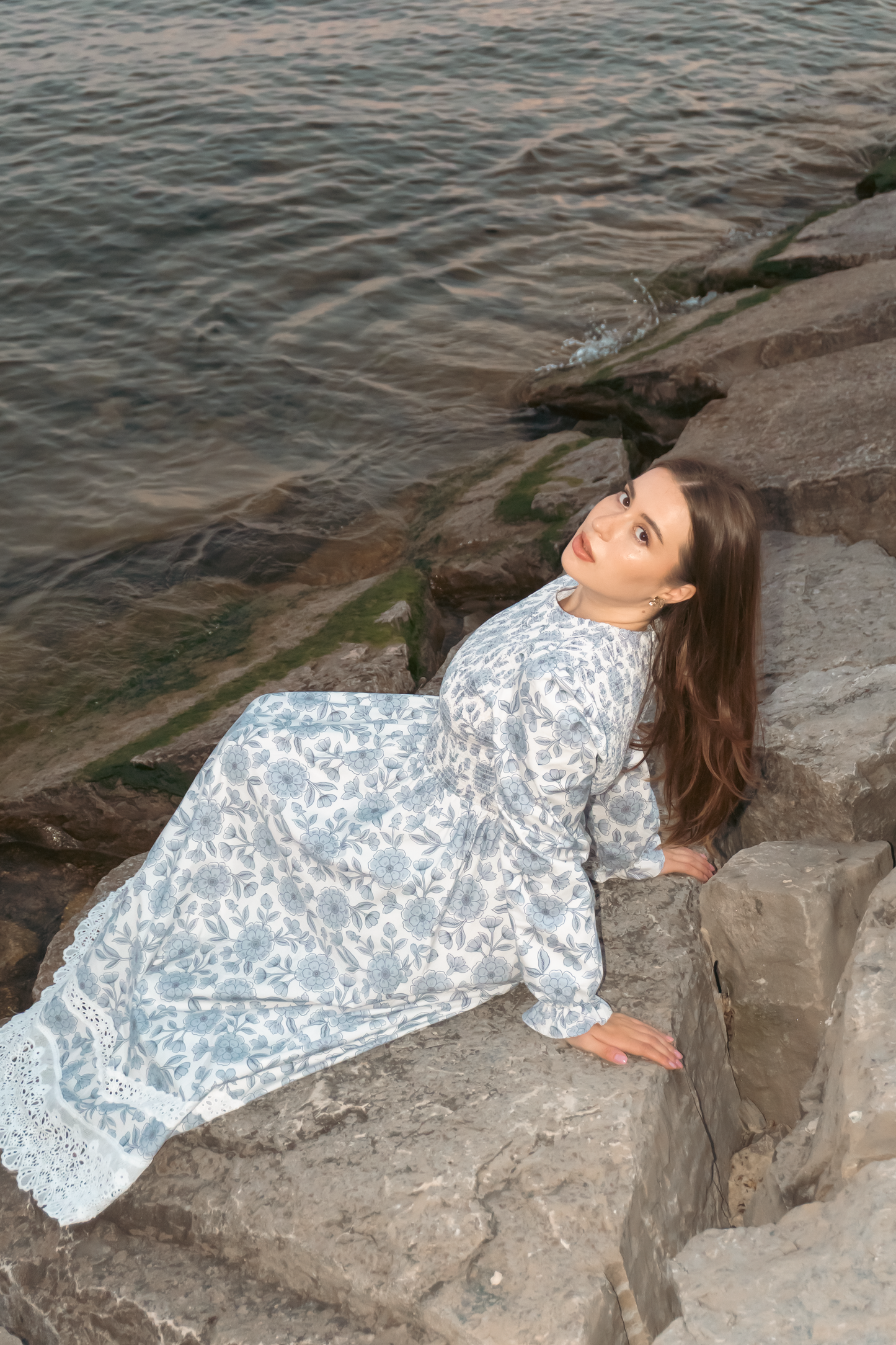 Yuna Cotton Maxi Dress - Blue Floral