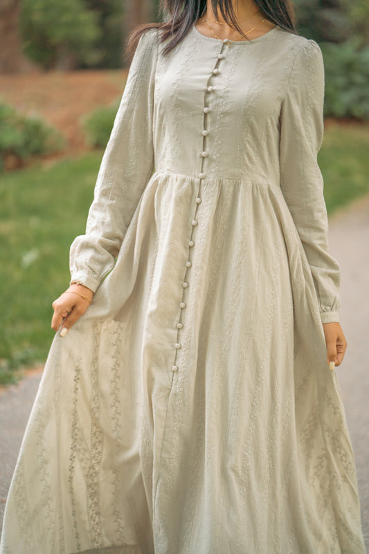 Amal Embroidered Cotton Maxi Dress - Sage