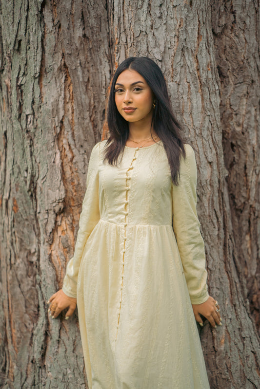 Amal Embroidered Cotton Maxi Dress - Butter Yellow