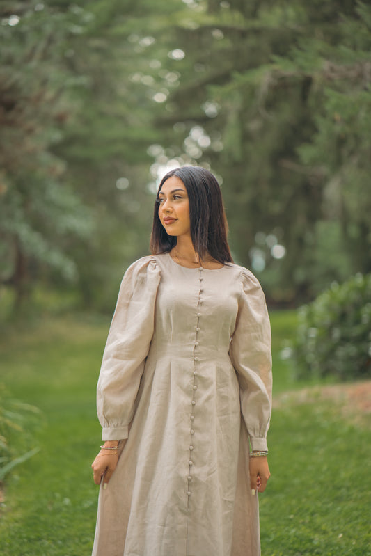100% Linen Aira Maxi Dress - Sand