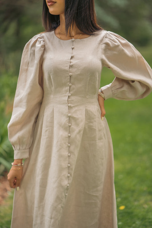 100% Linen Aira Maxi Dress - Sand