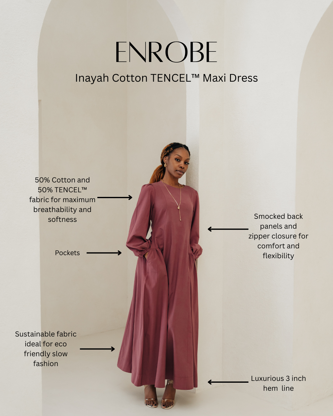 Inayah Cotton TENCEL™ Maxi Dress - Bordeaux