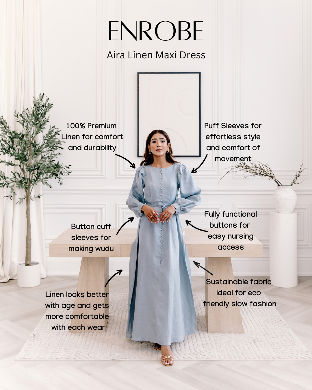 Robe longue en lin Aira - Mauve Mood