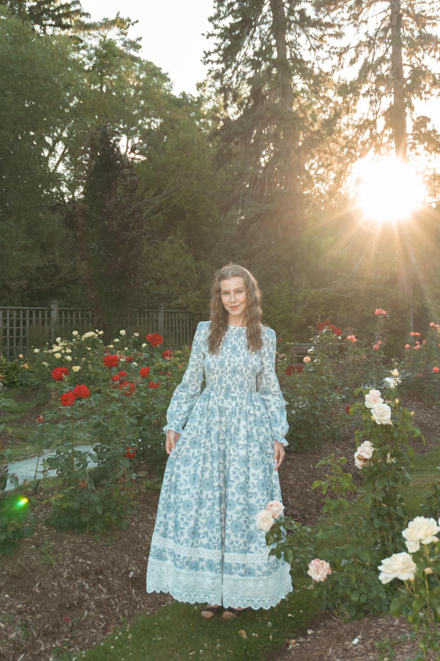 Yuna Cotton Maxi Dress - Blue Floral