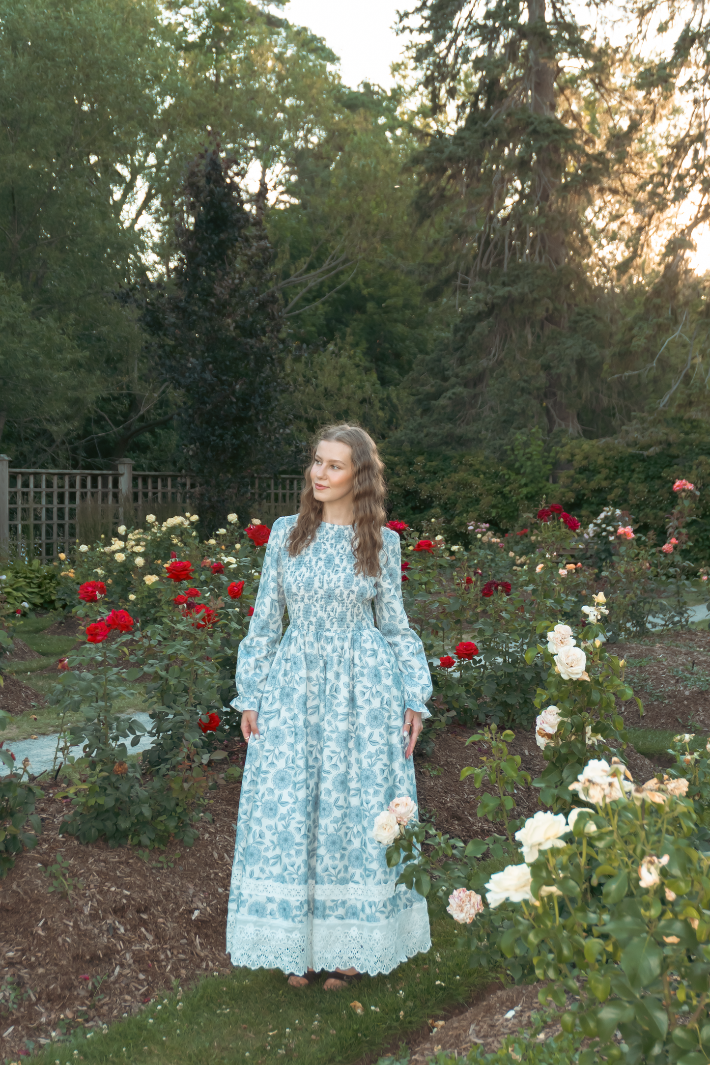 Yuna Cotton Maxi Dress - Blue Floral