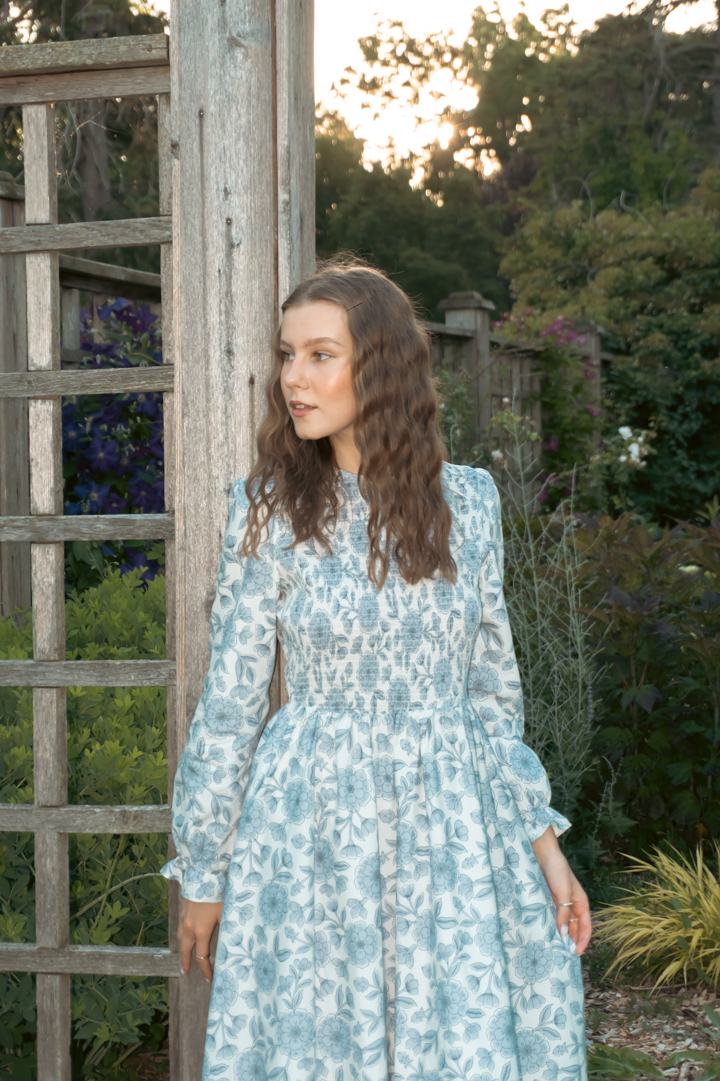 Yuna Cotton Maxi Dress - Blue Floral
