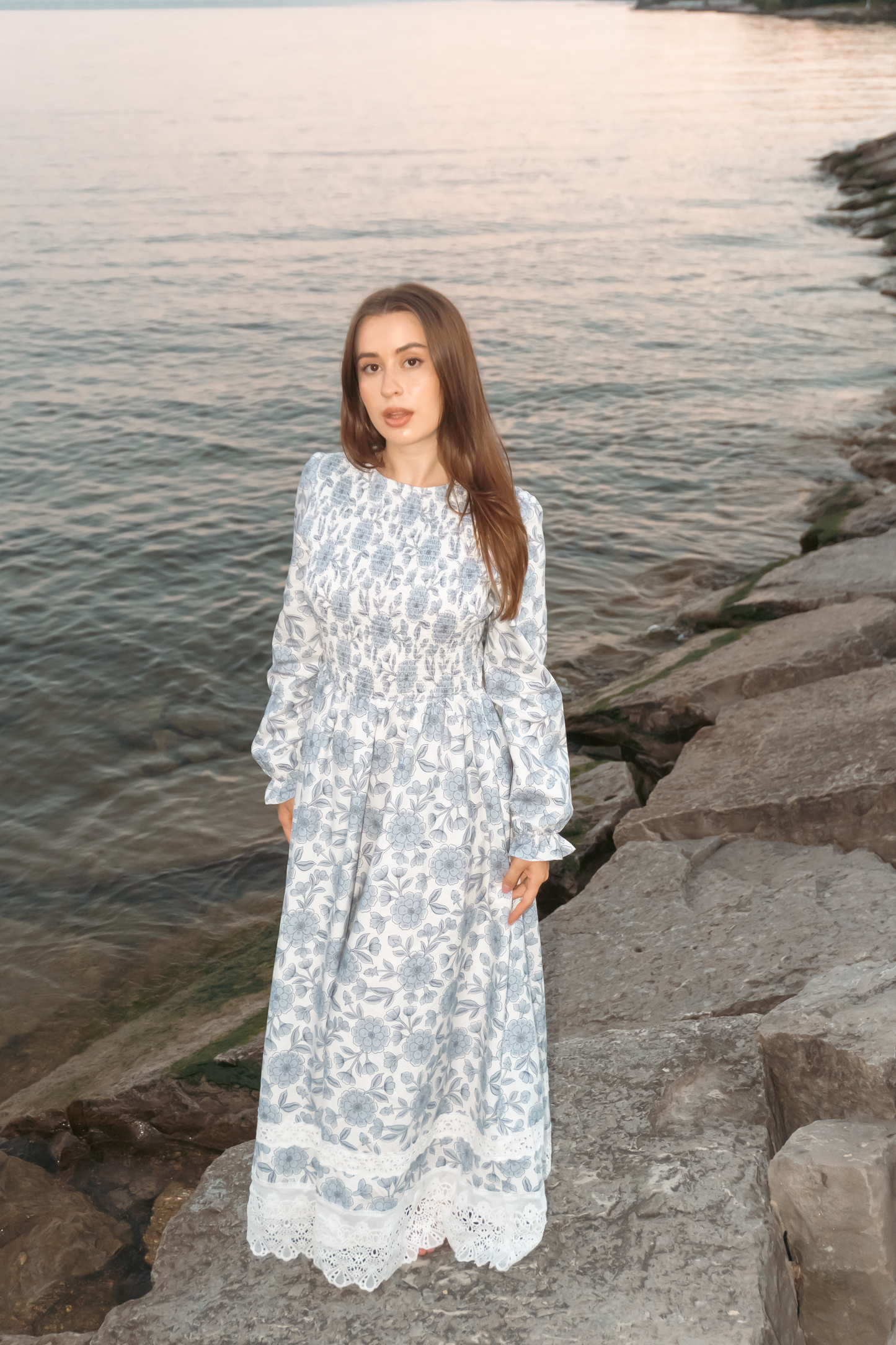 Yuna Cotton Maxi Dress - Blue Floral