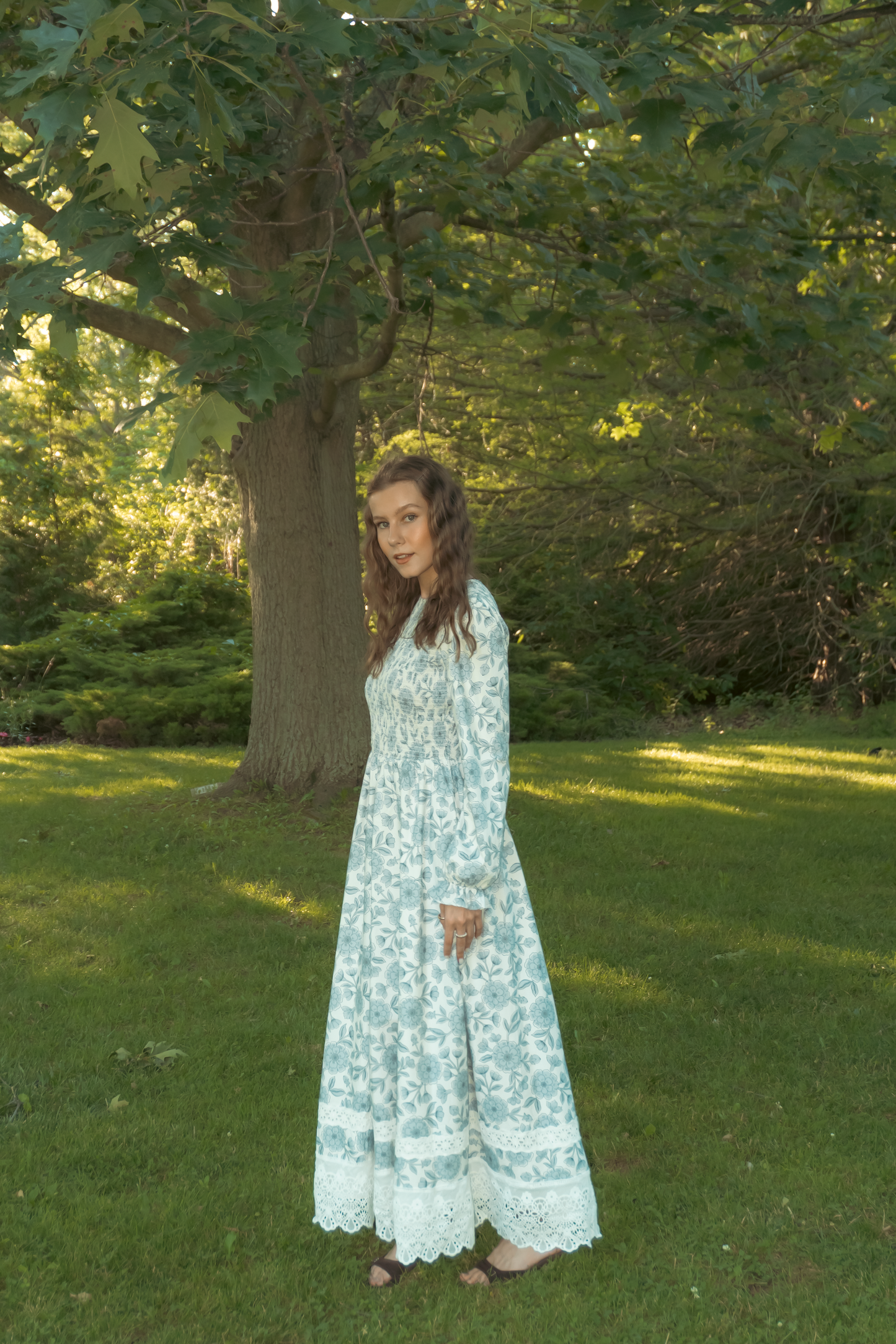 Yuna Cotton Maxi Dress - Blue Floral