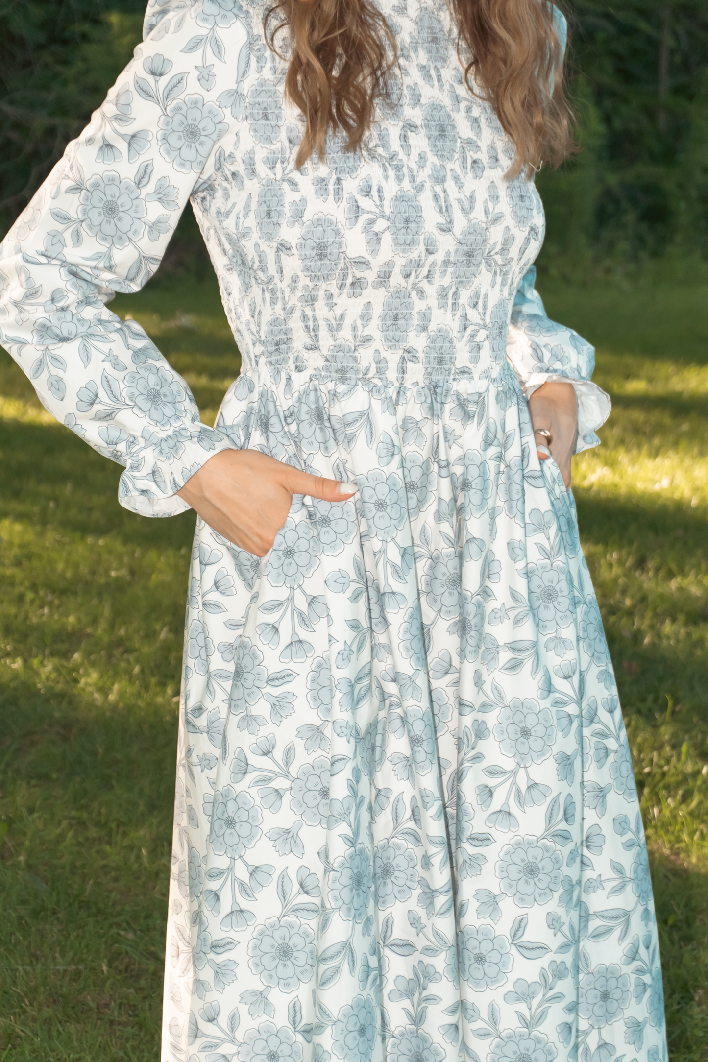 Yuna Cotton Maxi Dress - Blue Floral