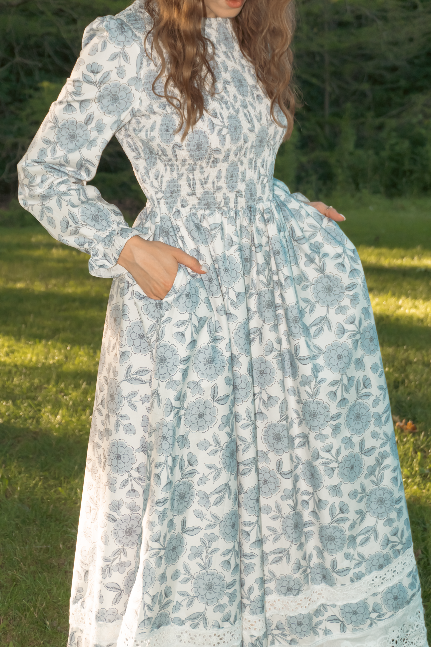 Yuna Cotton Maxi Dress - Blue Floral