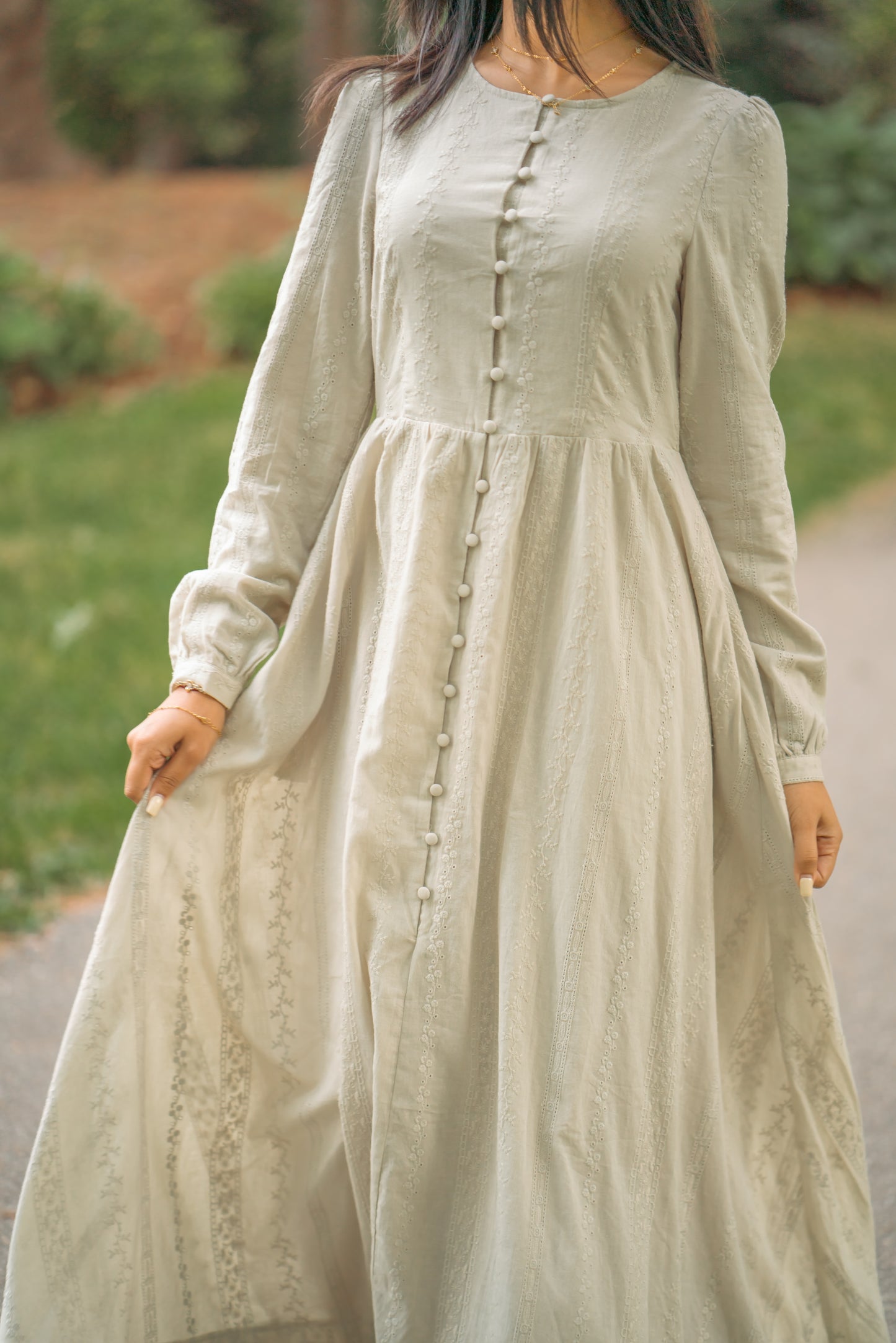 Amal Embroidered Cotton Maxi Dress - Sage
