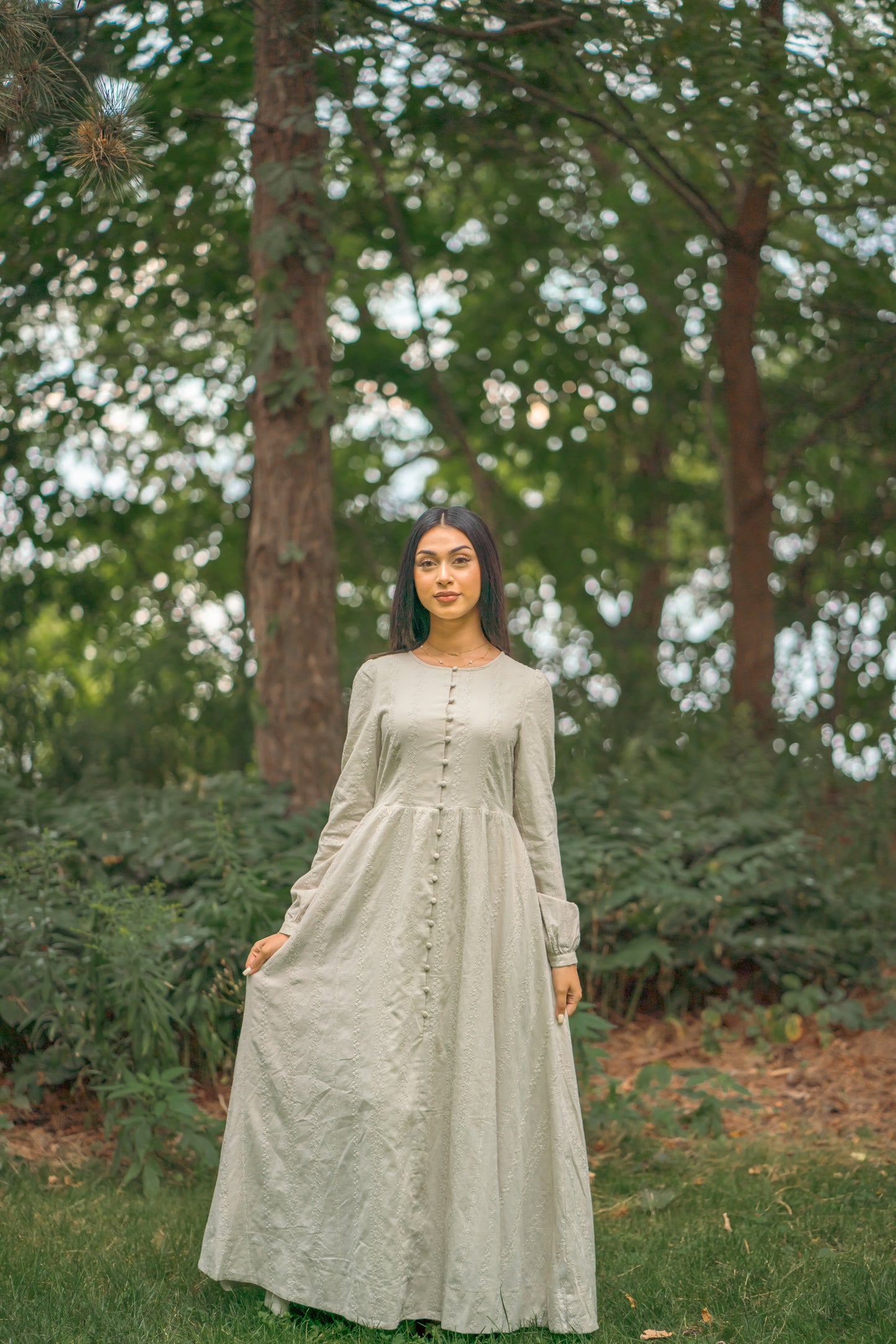 Amal Embroidered Cotton Maxi Dress - Sage