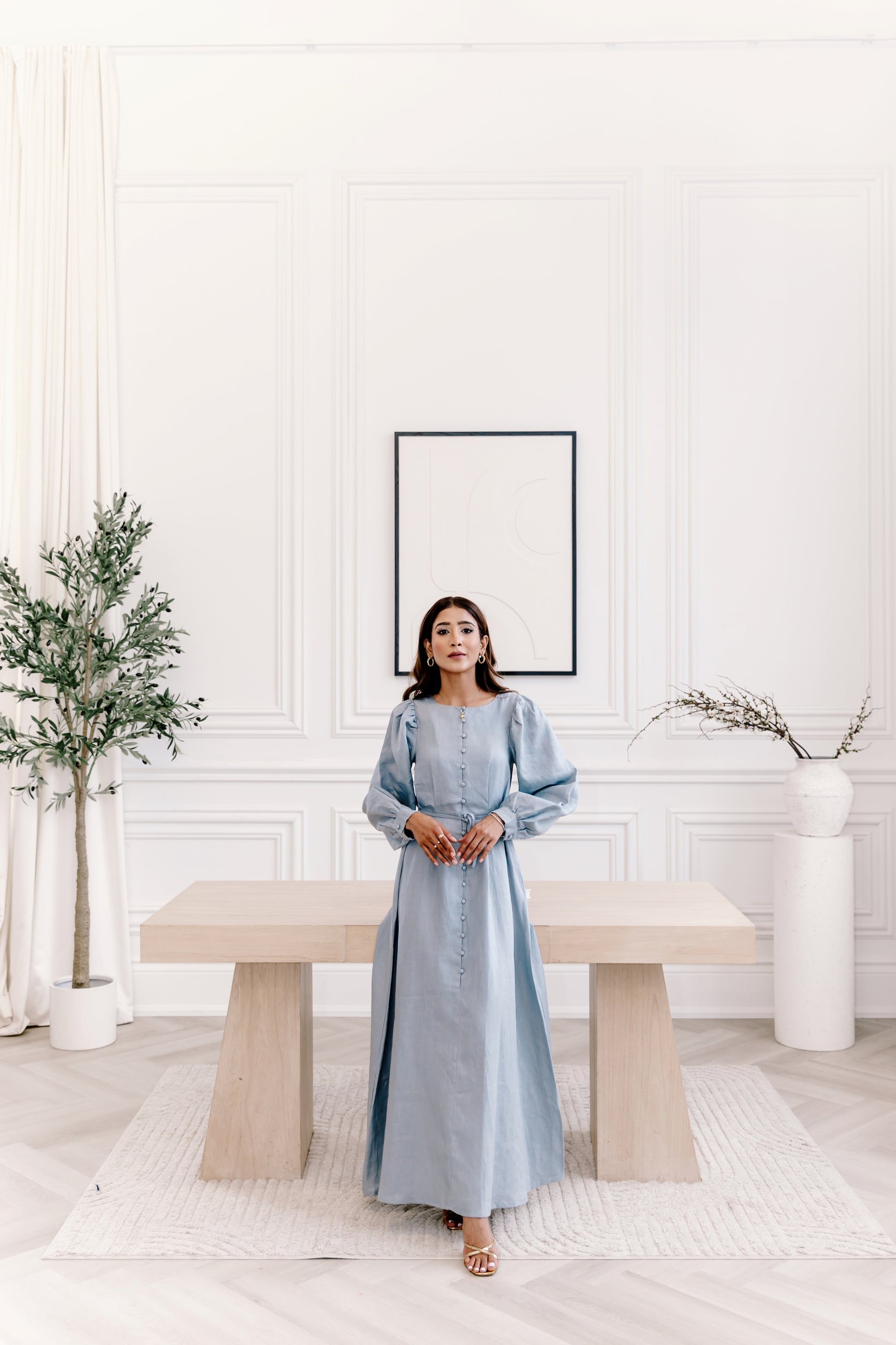 100% Linen Aira Maxi Dress - Summer Storm ENROBE 100% Linen Aira Maxi Dress - Summer Storm ENROBE