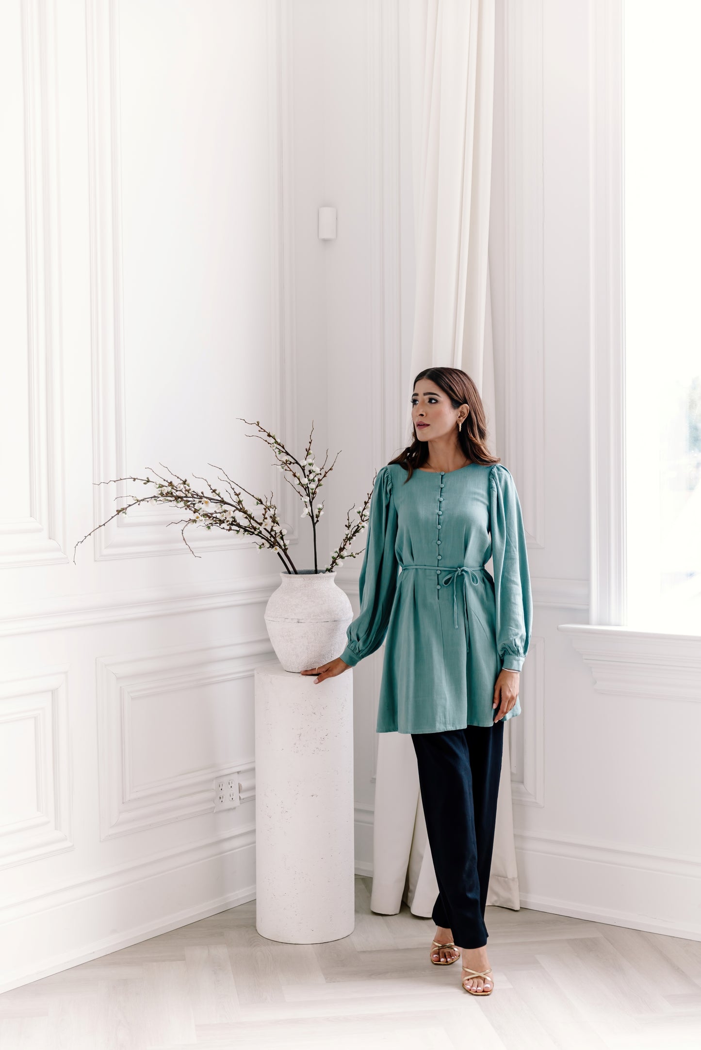 Elham Linen Blend Tunic - Sea Green