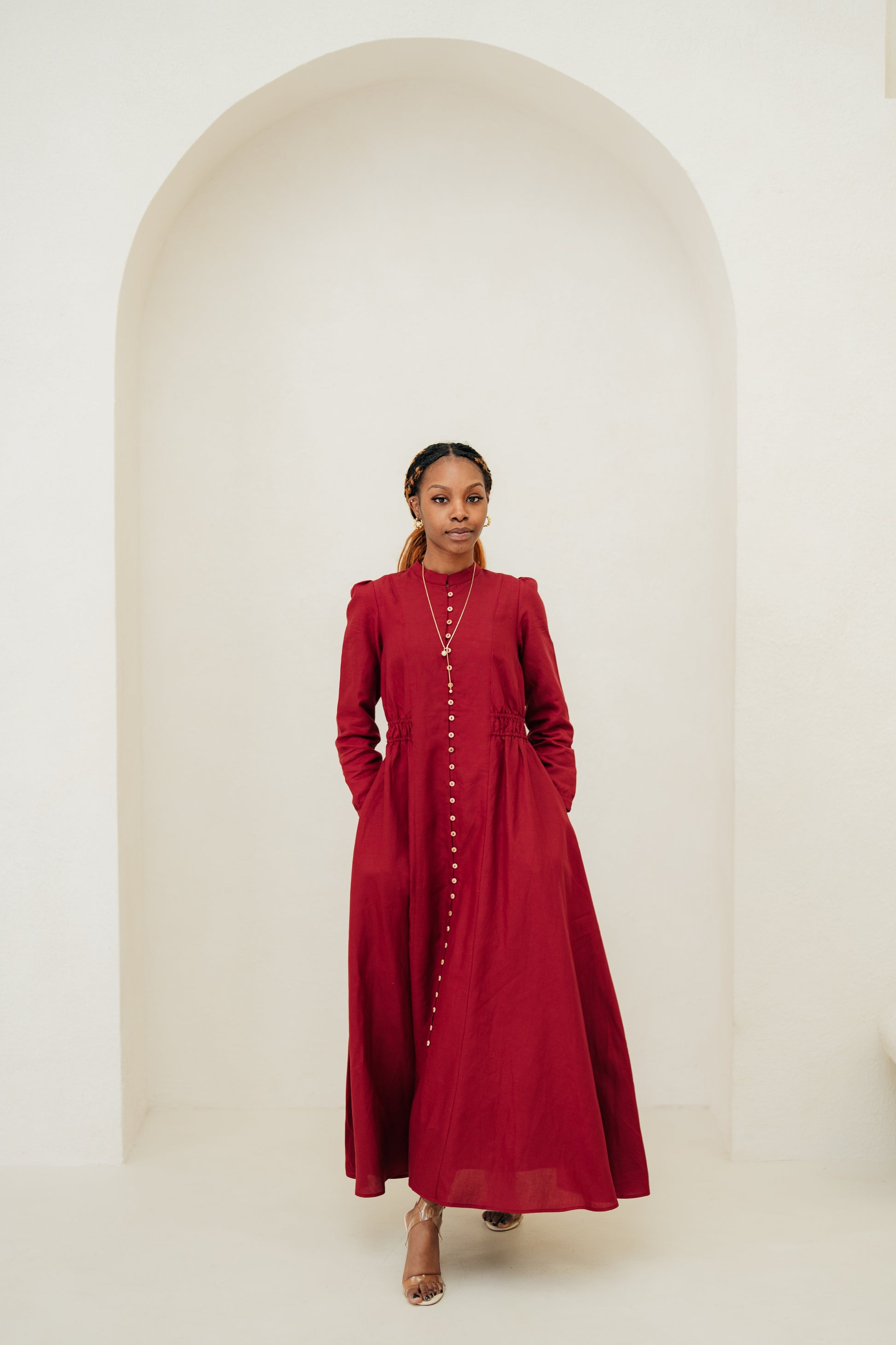 Lara Linen TENCEL Maxi Dress - Aesthetic Maroon ENROBE Lara Linen TENCEL Maxi Dress - Aesthetic Maroon ENROBE