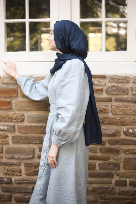 100% Linen Aira Maxi Dress - Summer Storm